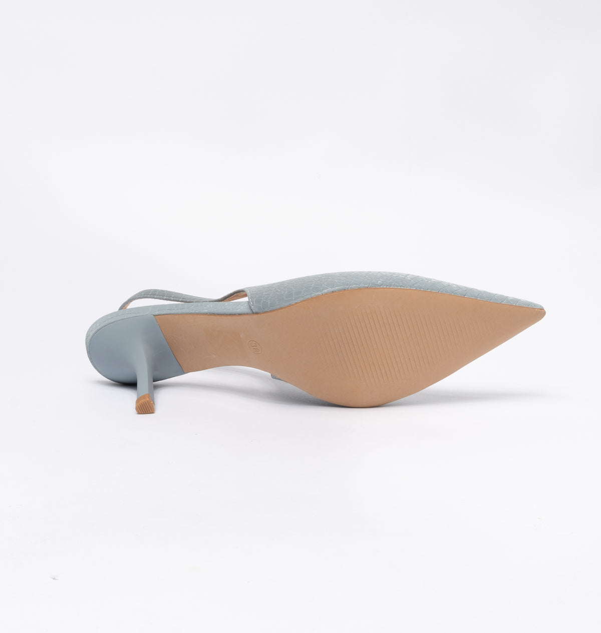 Scarpe donna a punta slingback pitonata - Celeste