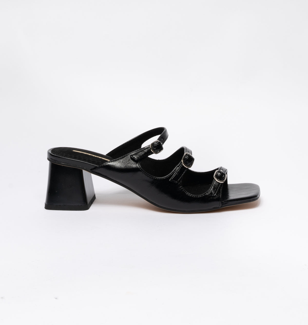 Sandali bassi in ecopelle con fibbie regolabili- Nero