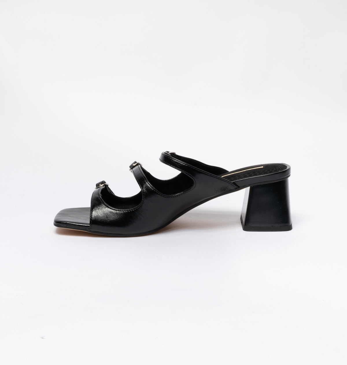 Sandali bassi in ecopelle con fibbie regolabili- Nero