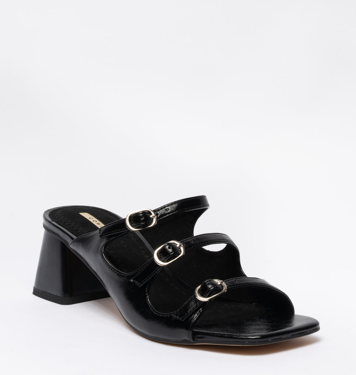 Sandali bassi in ecopelle con fibbie regolabili- Nero