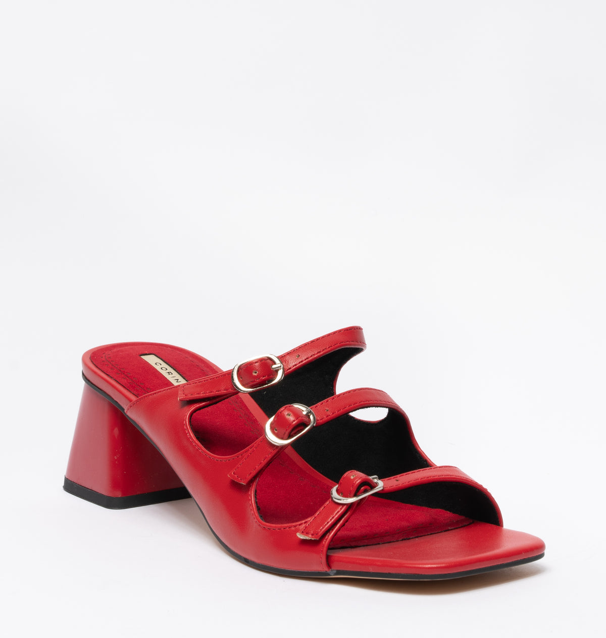 Sandali bassi in ecopelle con fibbie regolabili- Rosso