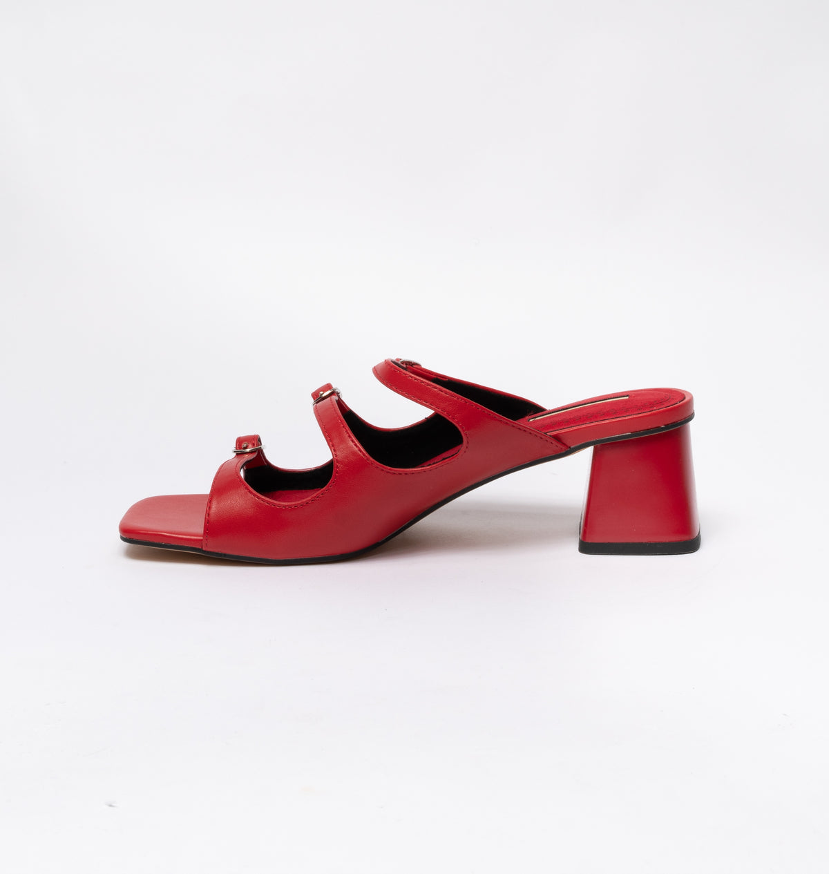 Sandali bassi in ecopelle con fibbie regolabili- Rosso