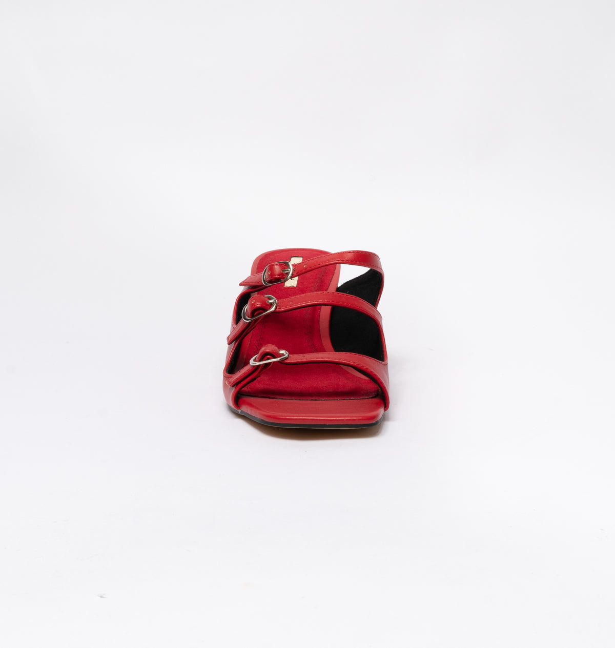 Sandali bassi in ecopelle con fibbie regolabili- Rosso