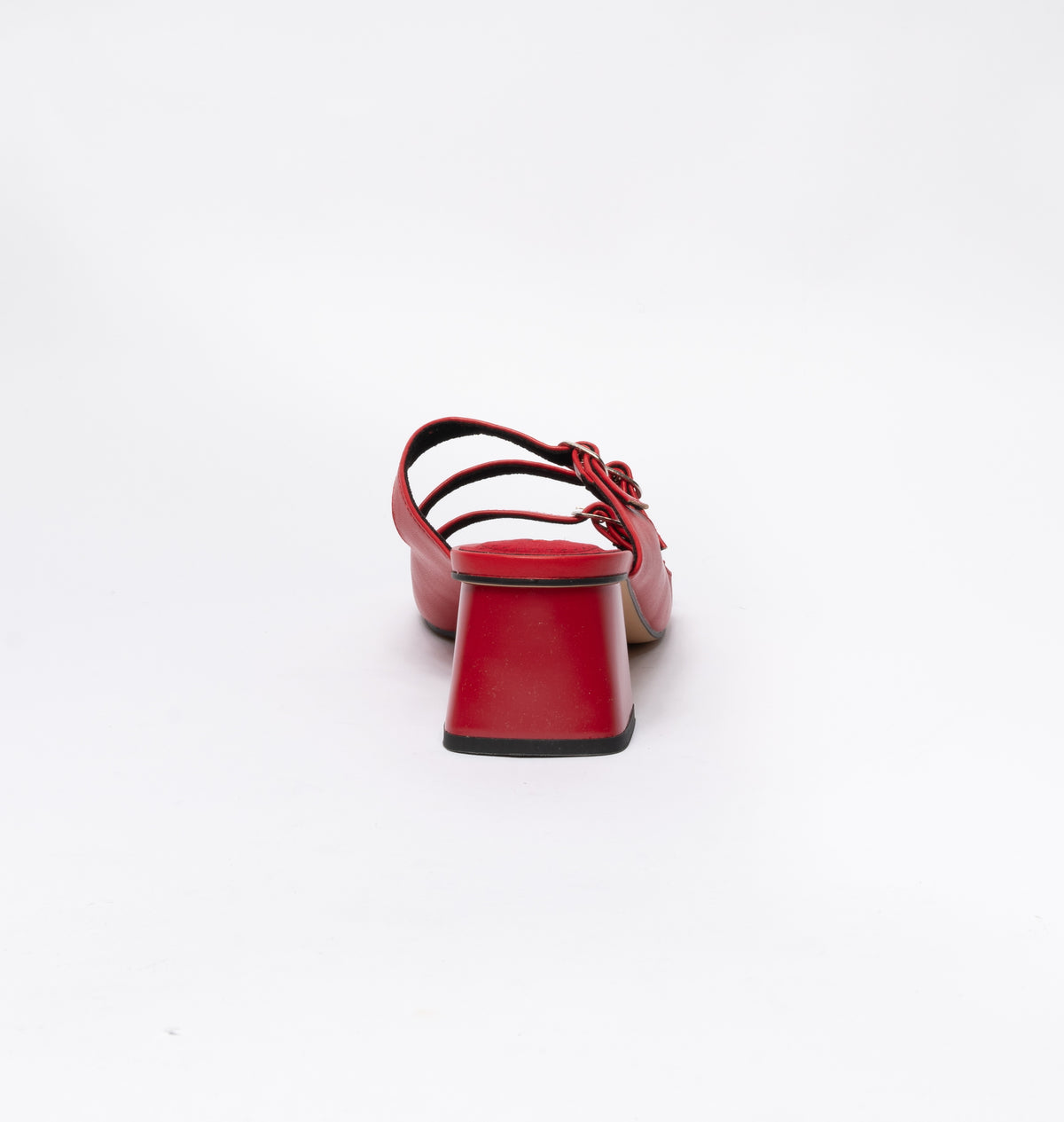 Sandali bassi in ecopelle con fibbie regolabili- Rosso