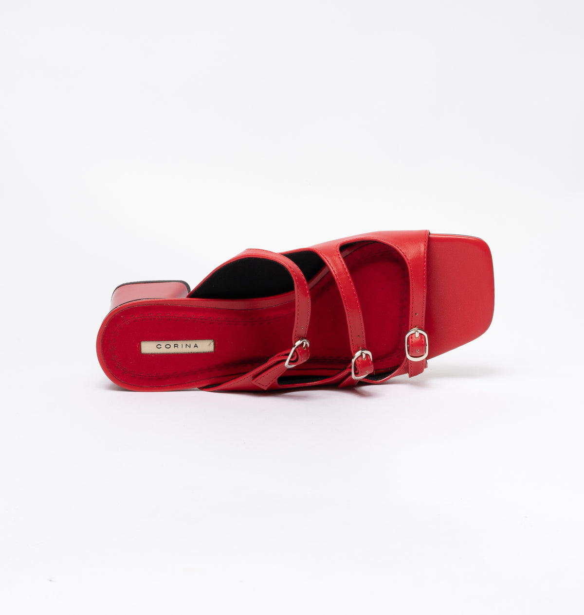 Sandali bassi in ecopelle con fibbie regolabili- Rosso