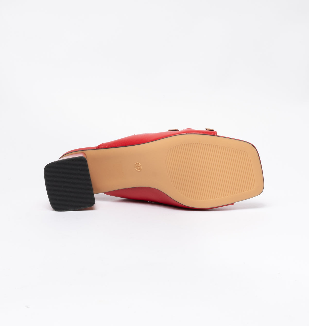 Sandali bassi in ecopelle con fibbie regolabili- Rosso