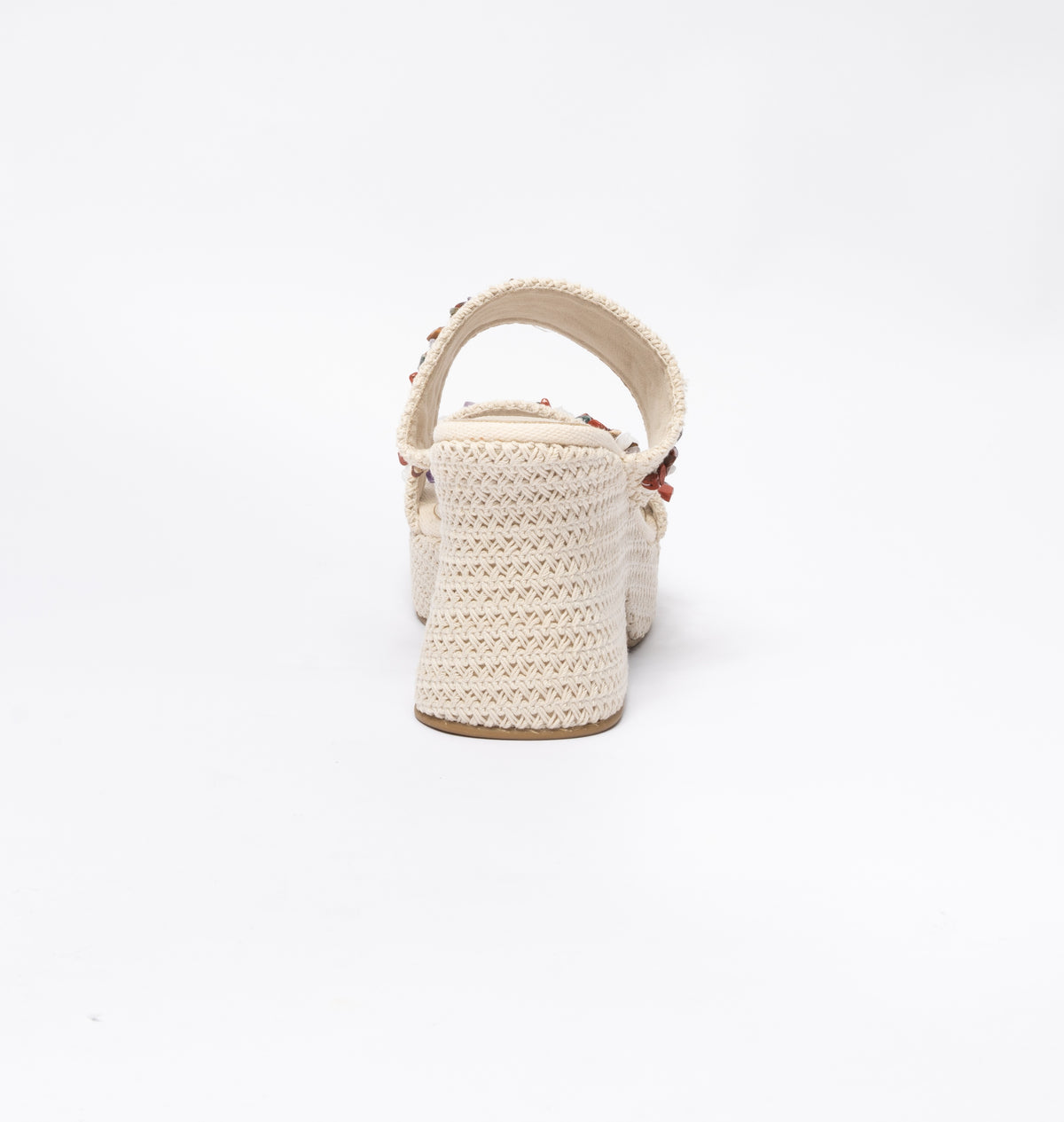 Sandali con Zeppa alta in corda con applicazioni di pietre colorate- Beige