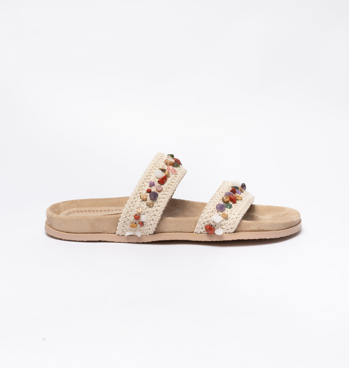 Sandali doppia fascia con pietre - beige