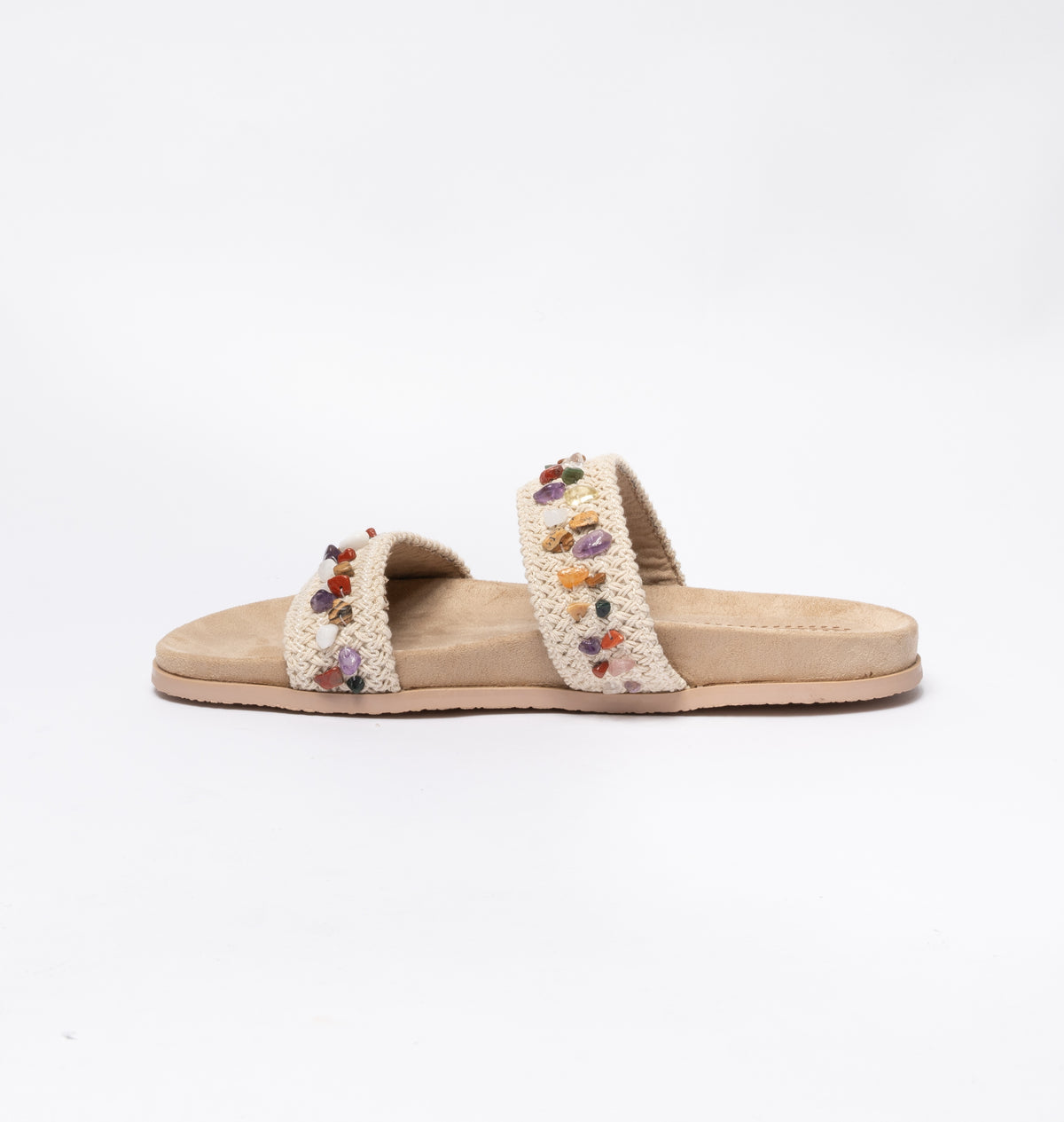 Sandali doppia fascia con pietre - beige
