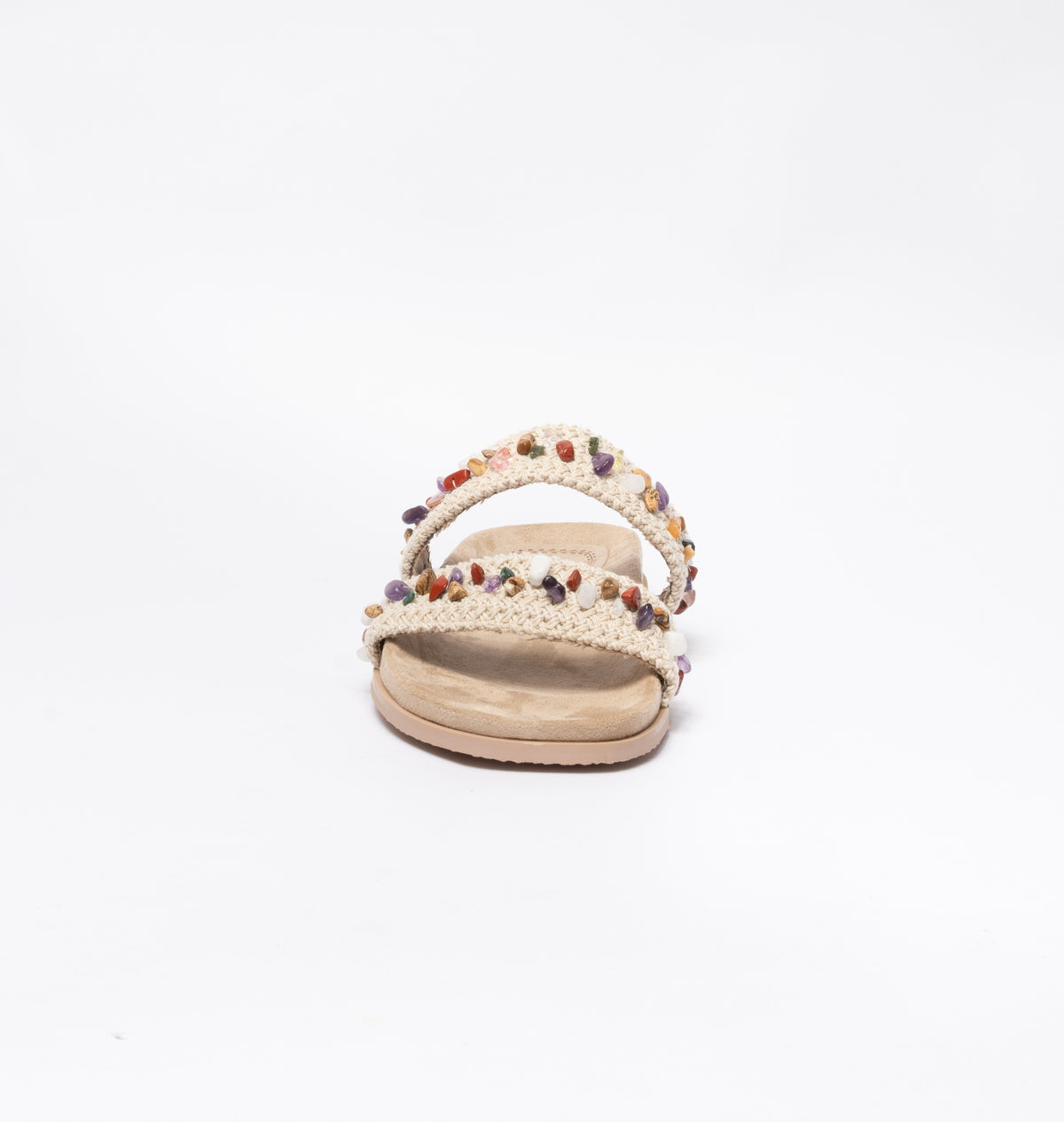 Sandali doppia fascia con pietre - beige