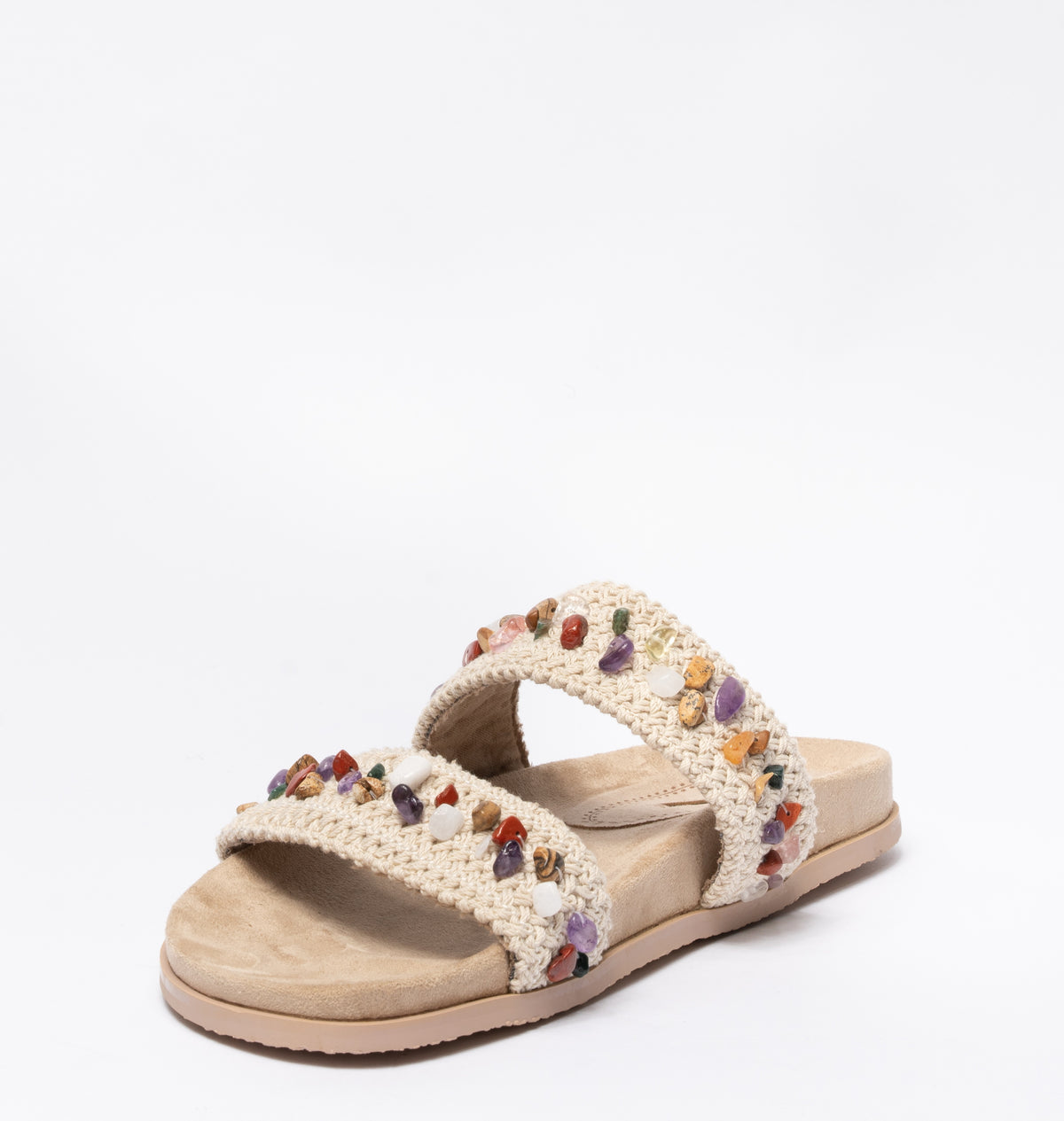 Sandali doppia fascia con pietre - beige