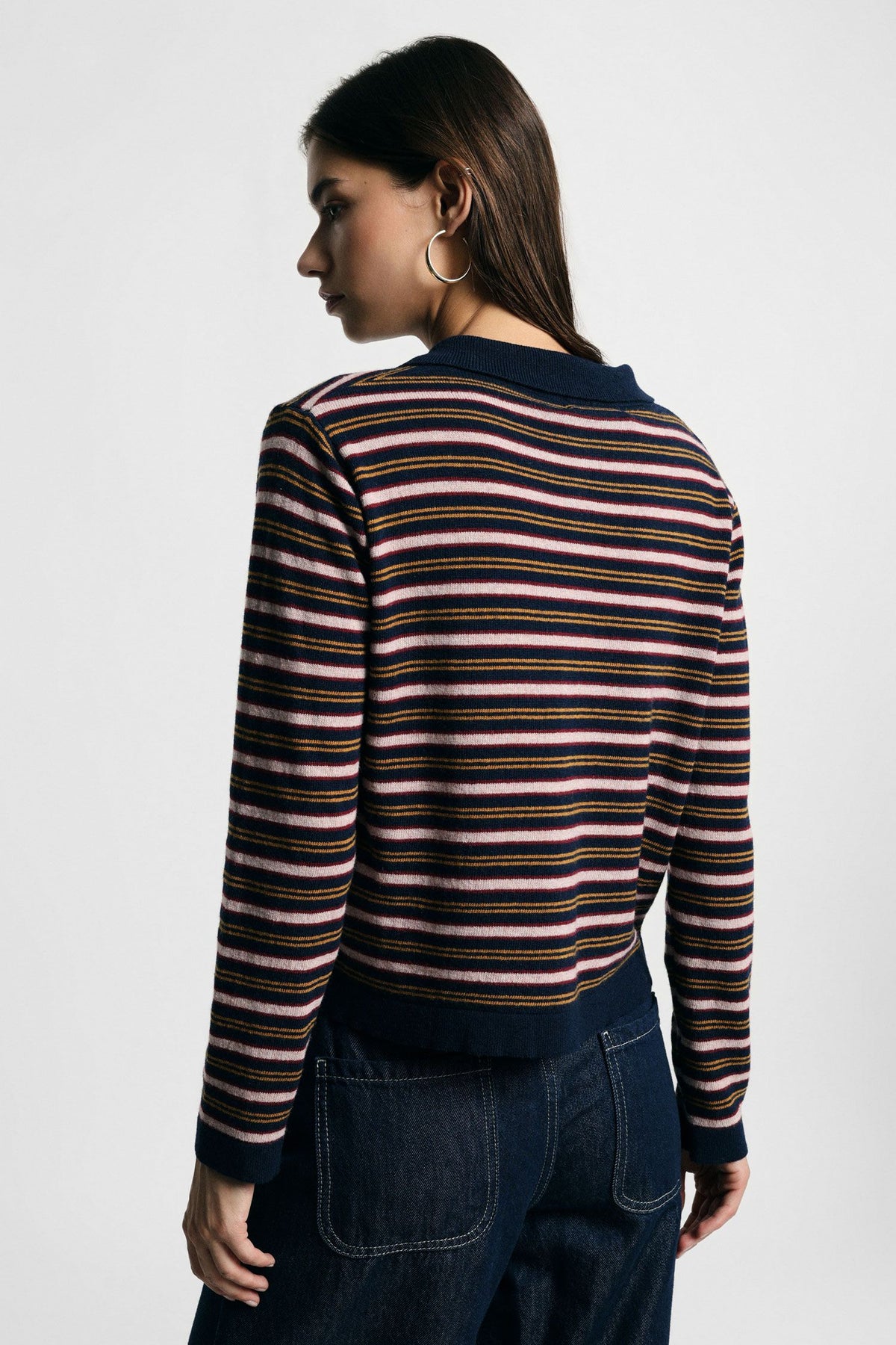 Cardigan a righe con bottoni e colletto polo - Blu/rosa