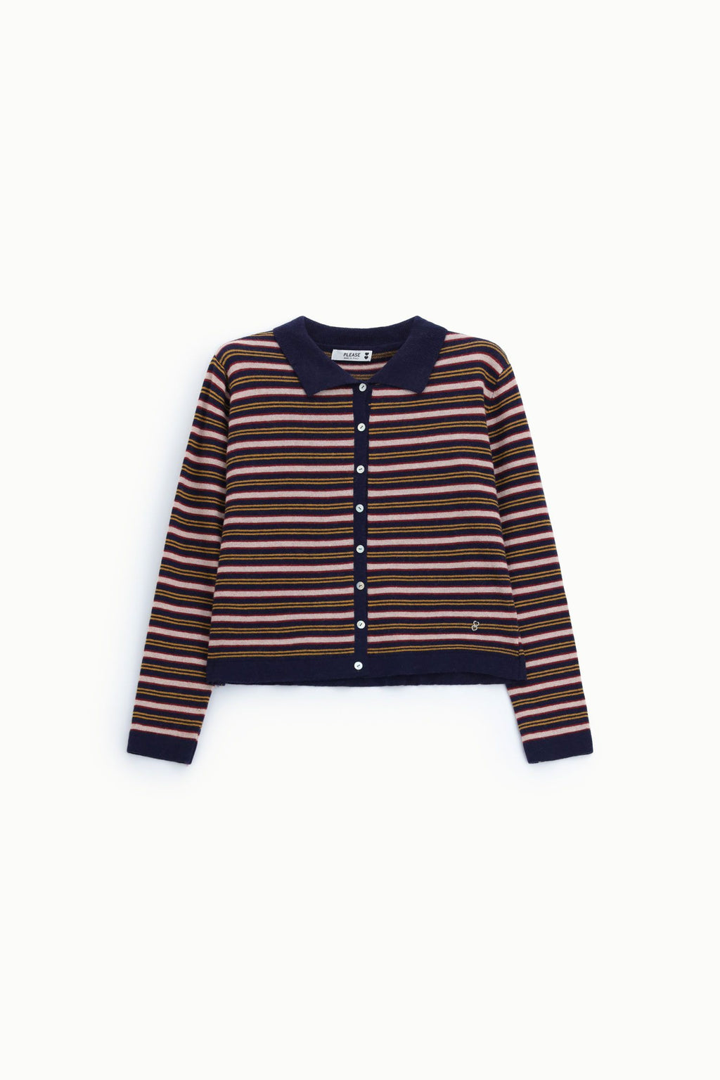 Cardigan a righe con bottoni e colletto polo - Blu/rosa