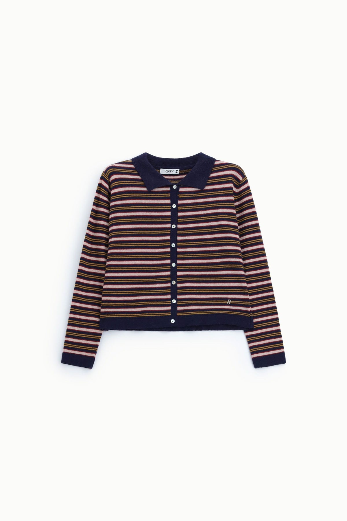 Cardigan a righe con bottoni e colletto polo - Blu/rosa