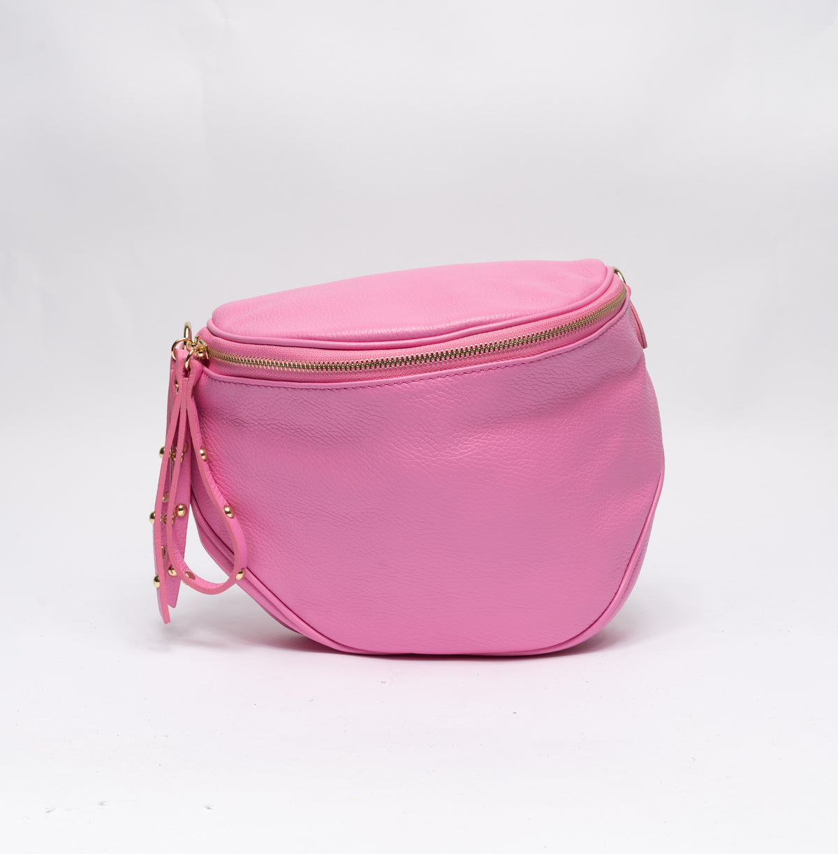 Borsa in vera pelle con borchie dorate modello marsupio - Rosa