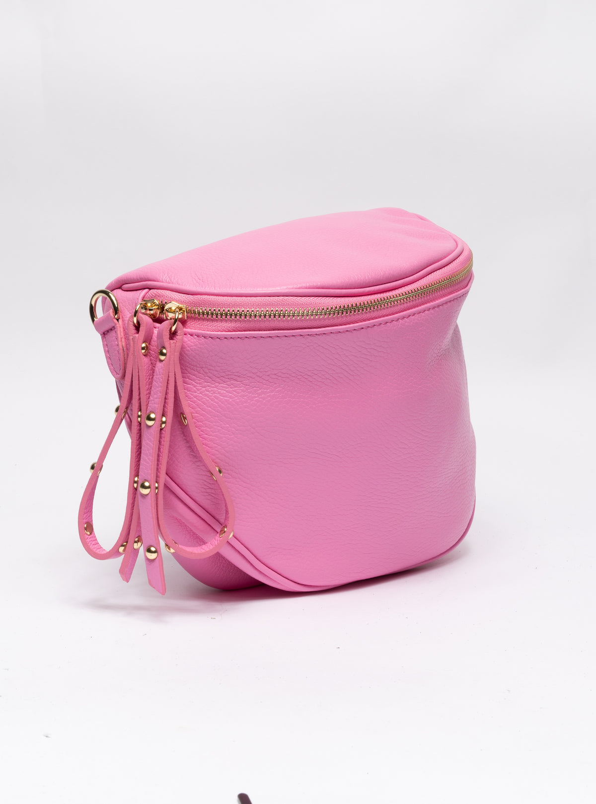 Borsa in vera pelle con borchie dorate modello marsupio - Rosa