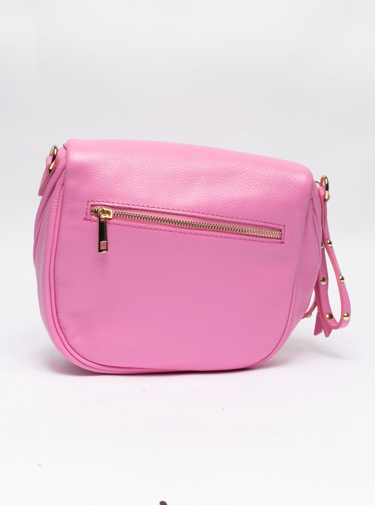 Borsa in vera pelle con borchie dorate modello marsupio - Rosa
