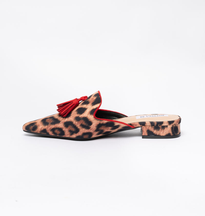 Sabot animalier a punta con nappina Rossa