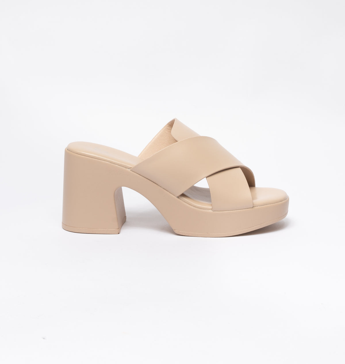 Sandalo in ecopelle con ampia fascia intrecciata - Beige