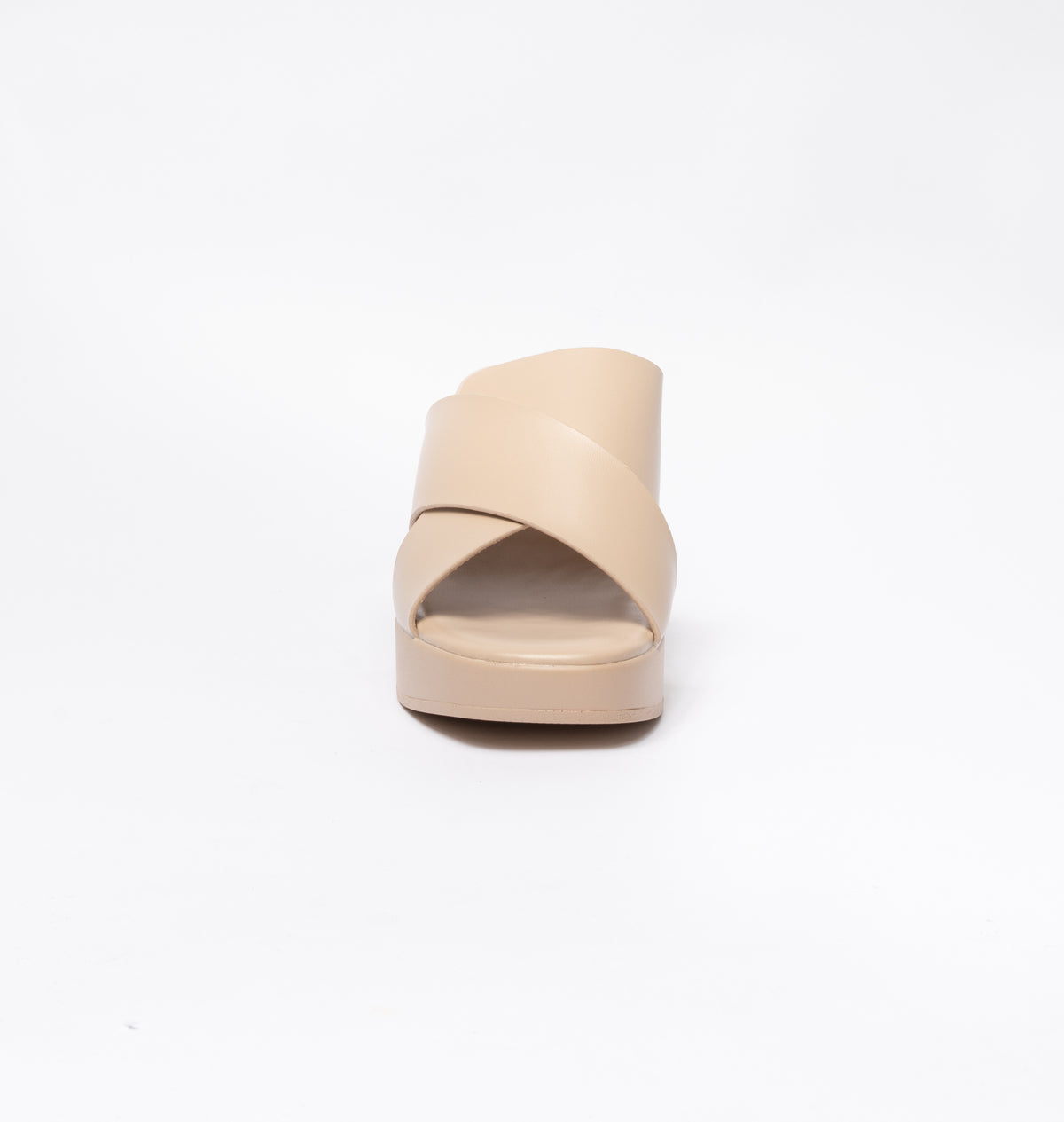 Sandalo in ecopelle con ampia fascia intrecciata - Beige