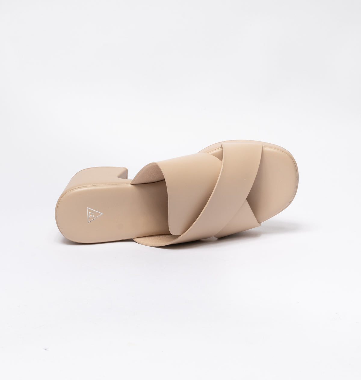 Sandalo in ecopelle con ampia fascia intrecciata - Beige
