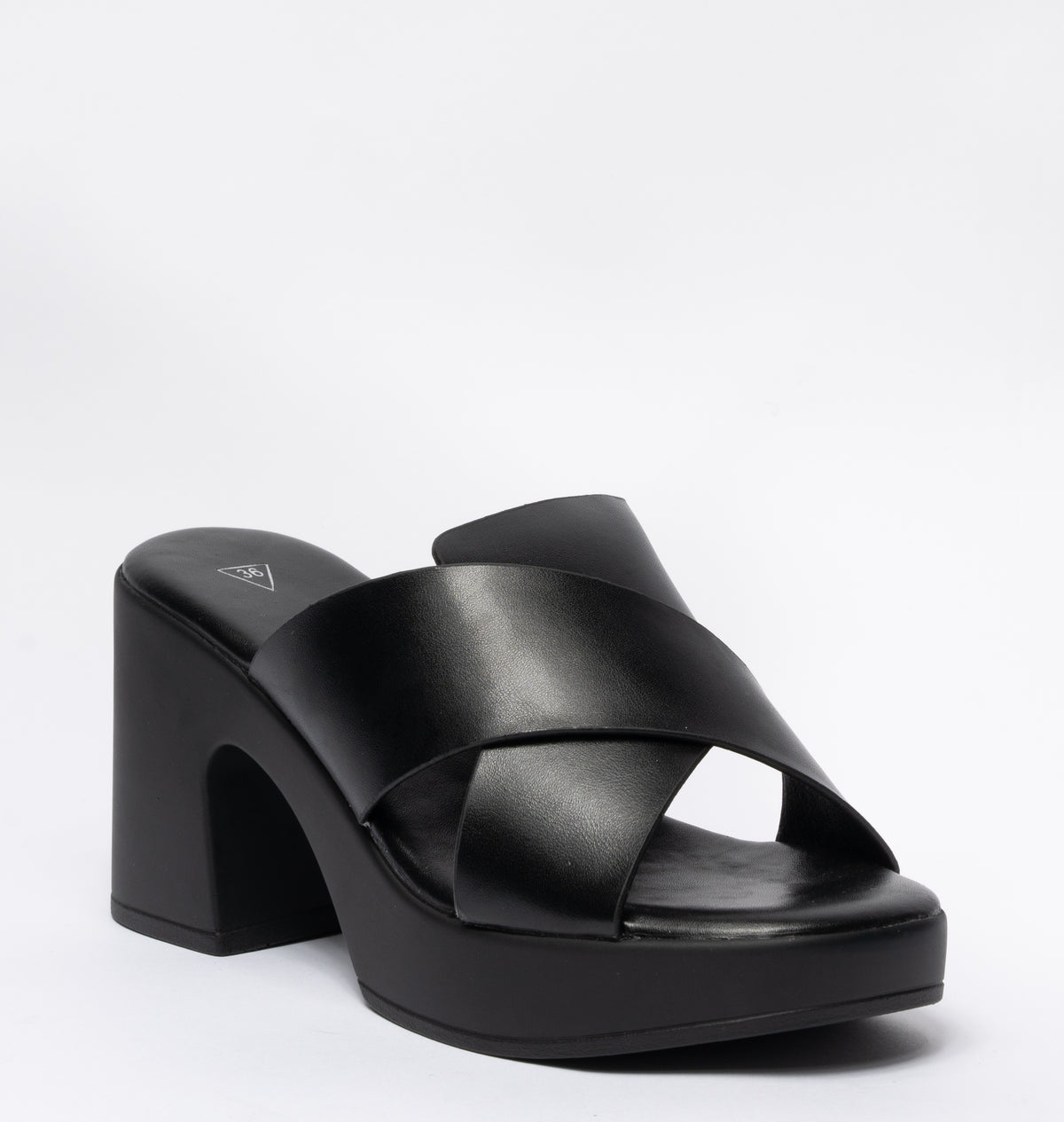 Sandalo in ecopelle con ampia fascia intrecciata - Nero