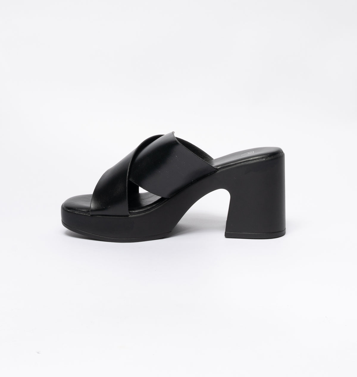 Sandalo in ecopelle con ampia fascia intrecciata - Nero