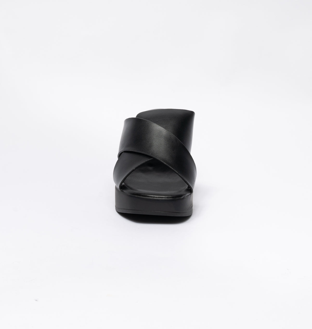 Sandalo in ecopelle con ampia fascia intrecciata - Nero