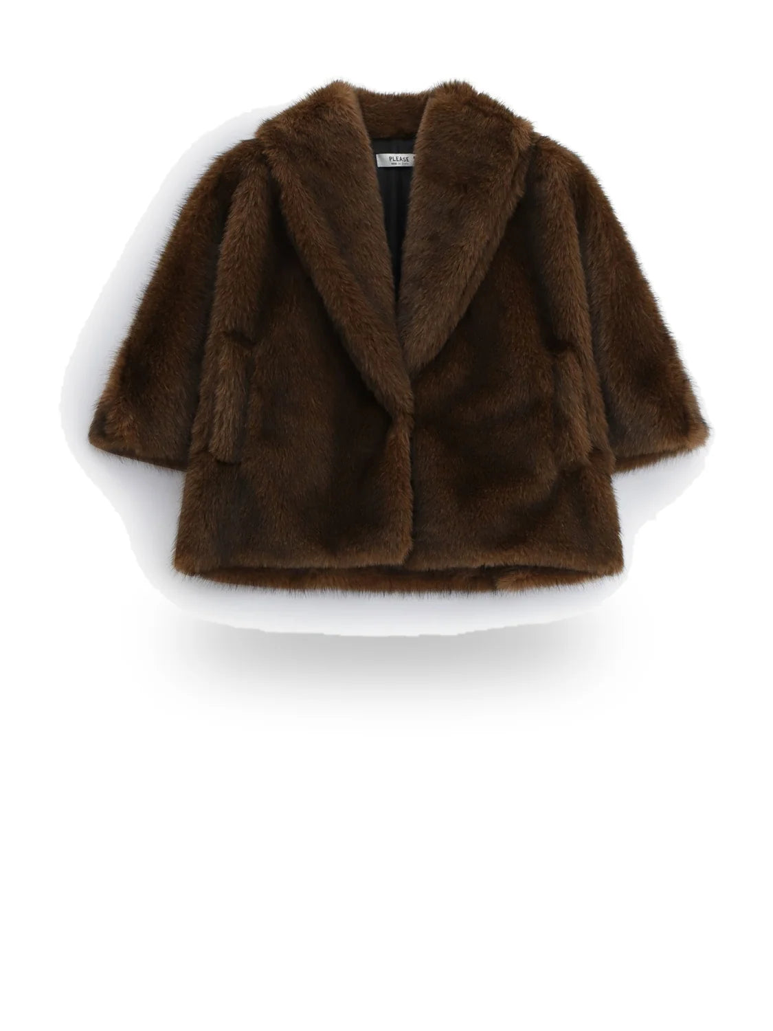 Giacca Short in Ecopelliccia Oversize con Collo Sciallato - Please . Tabacco