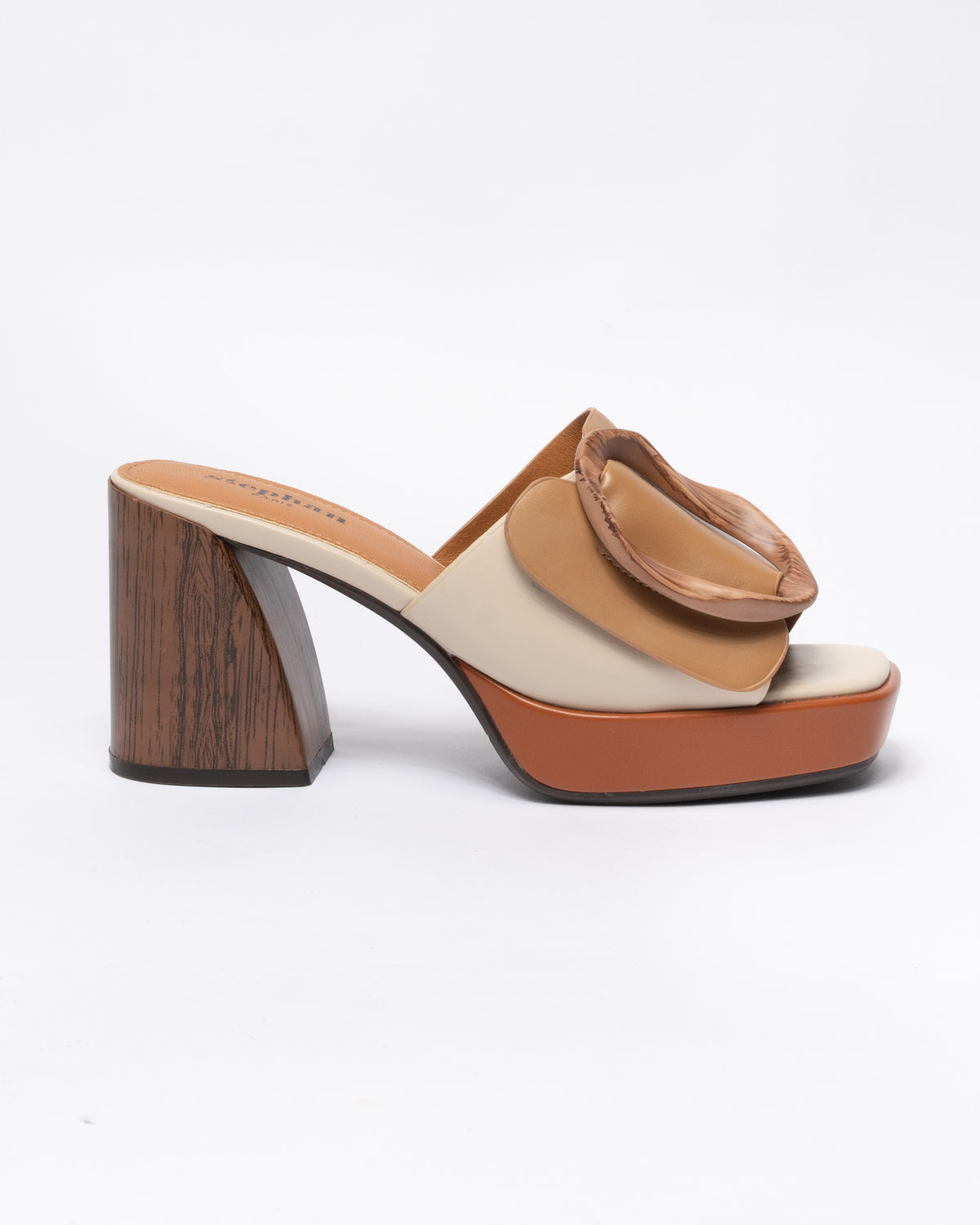 Sandalo in ecopelle con fascia larga - Cammello