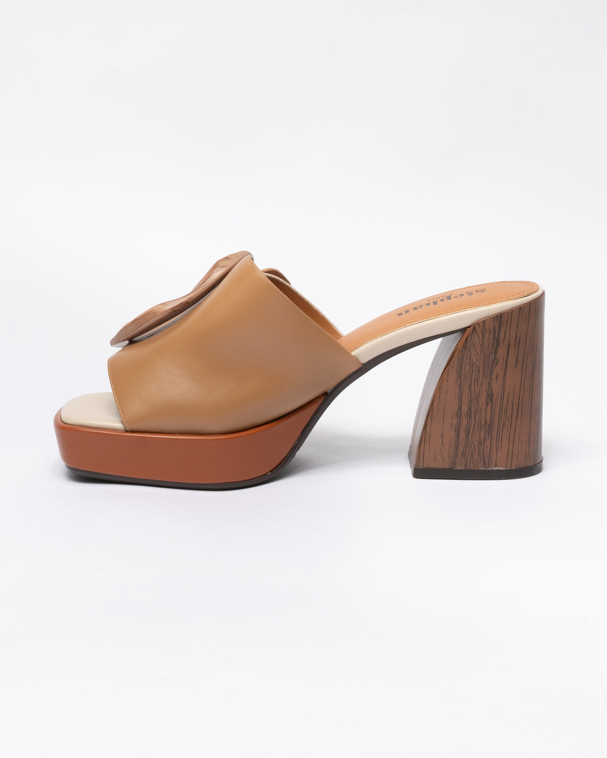 Sandalo in ecopelle con fascia larga - Cammello