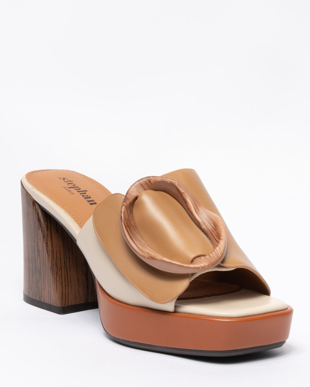 Sandalo in ecopelle con fascia larga - Cammello