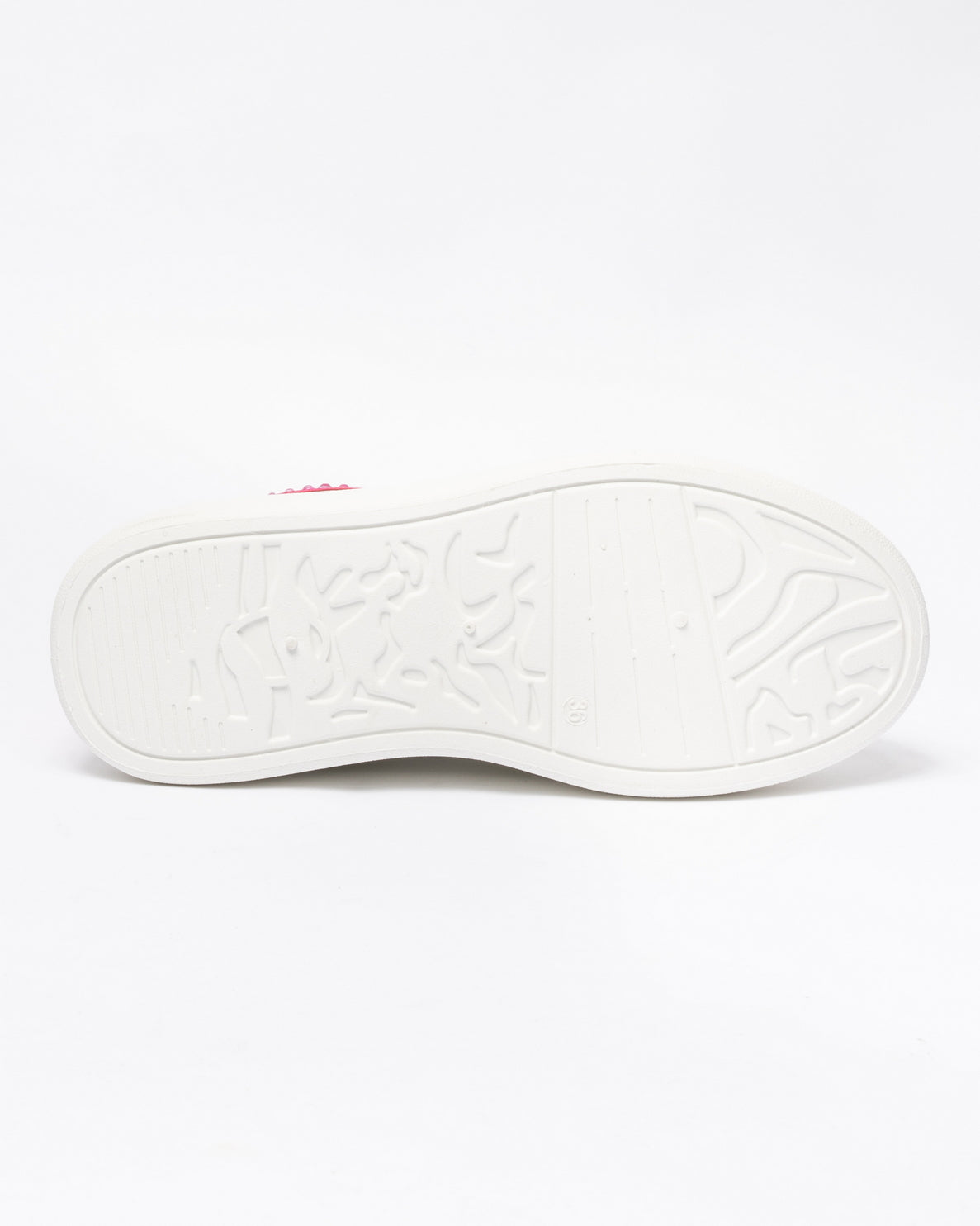 Sneakers punta tonda in ecopelle bianca tallone con strass Fucsia- Bianco