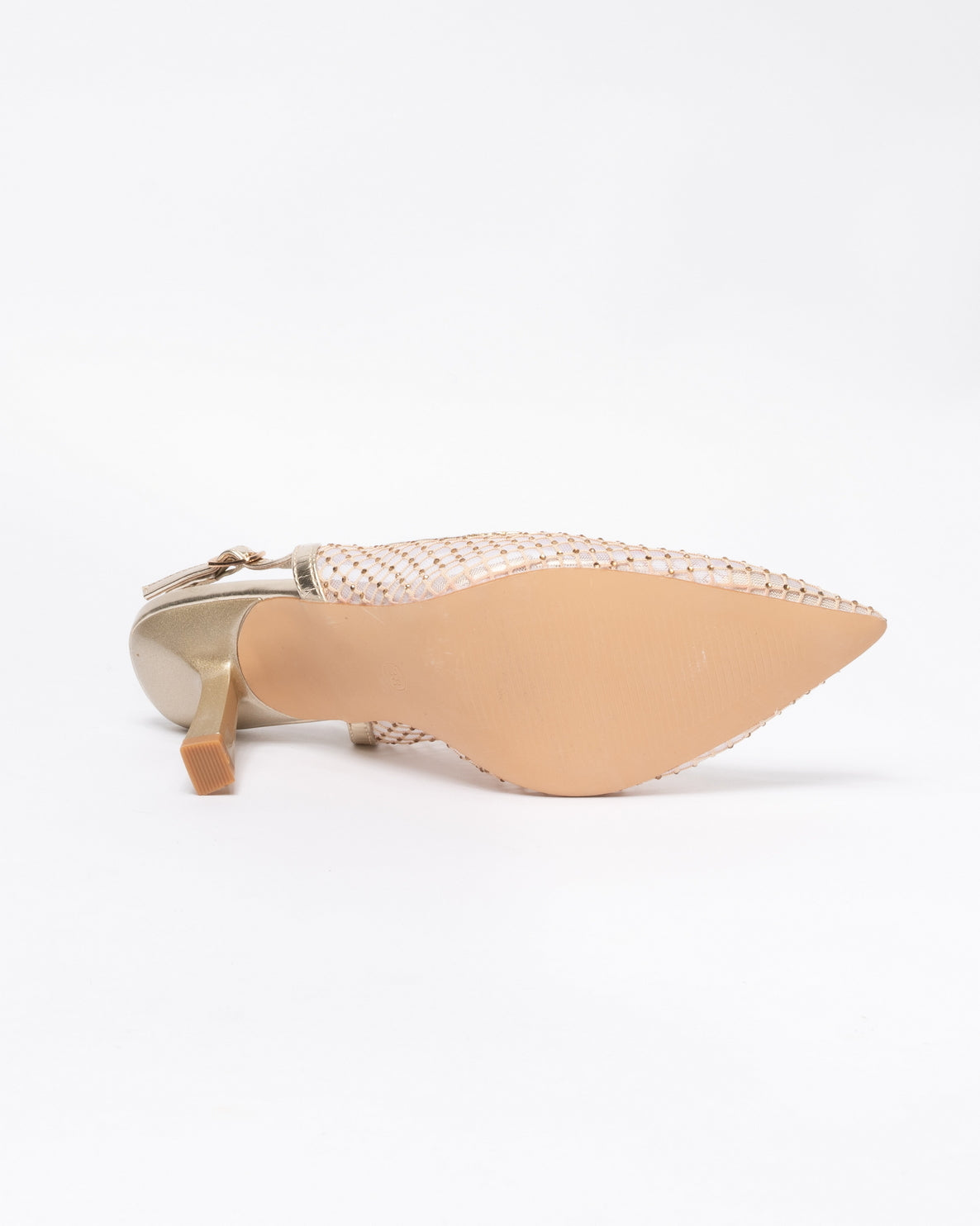Decolleté a punta con strass-Beige