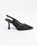 Decolleté a punta con strass-Nero