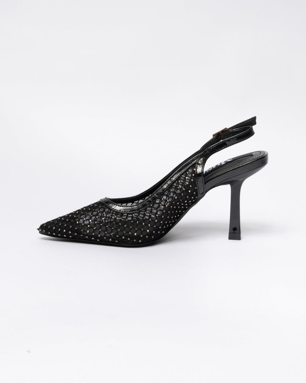 Decolleté a punta con strass-Nero