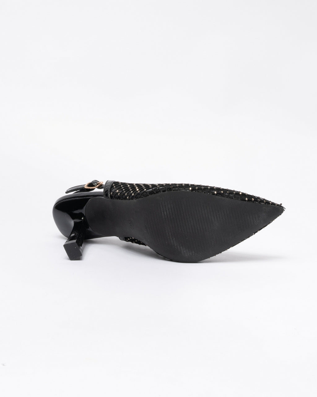 Decolleté a punta con strass-Nero