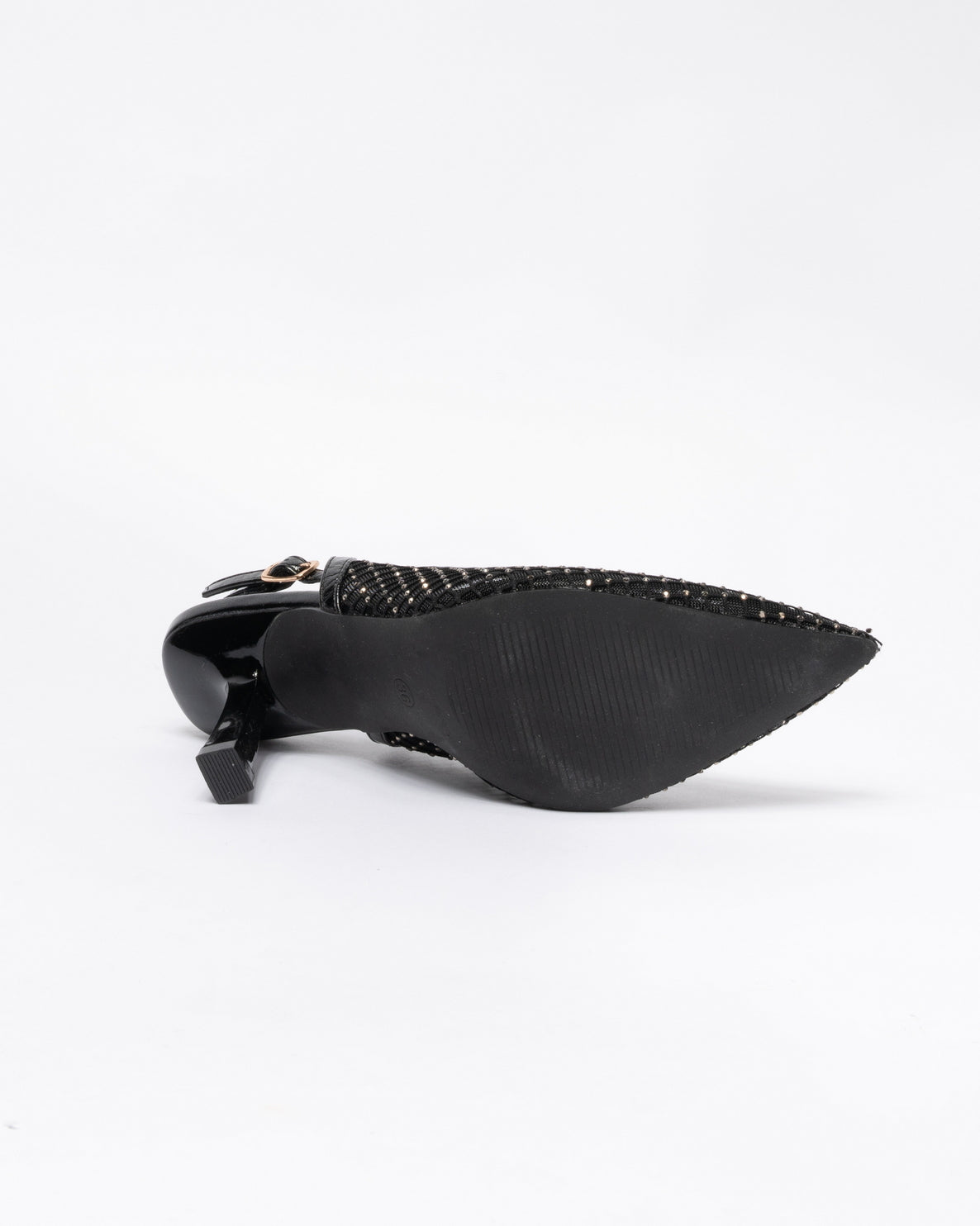 Decolleté a punta con strass-Nero