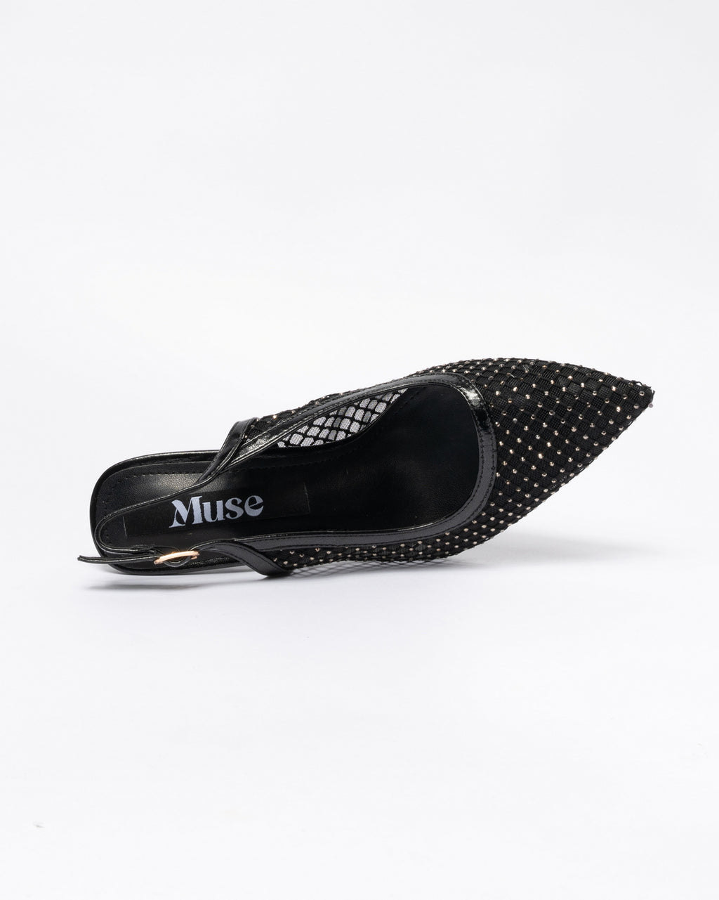 Decolleté a punta con strass-Nero