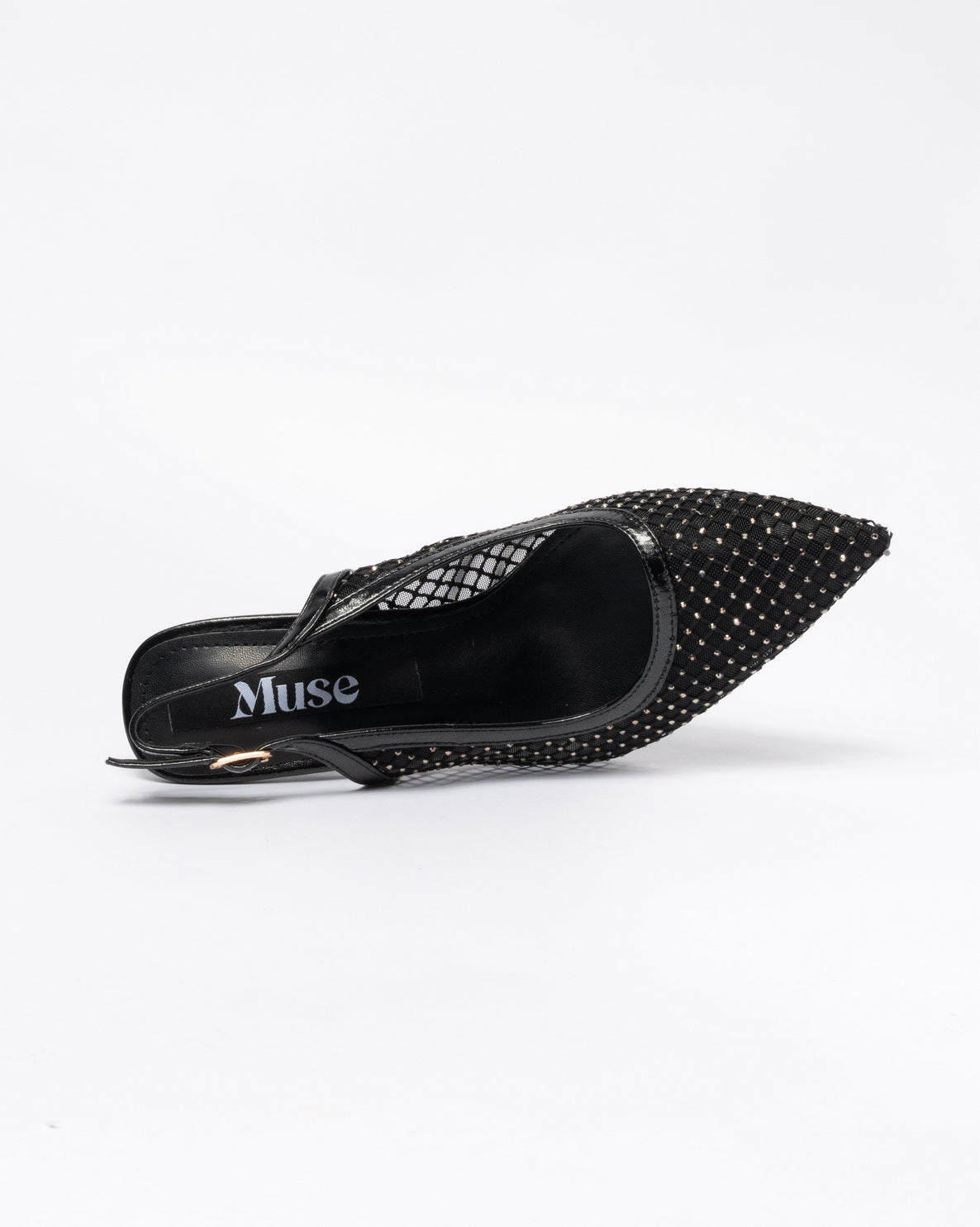 Decolleté a punta con strass-Nero