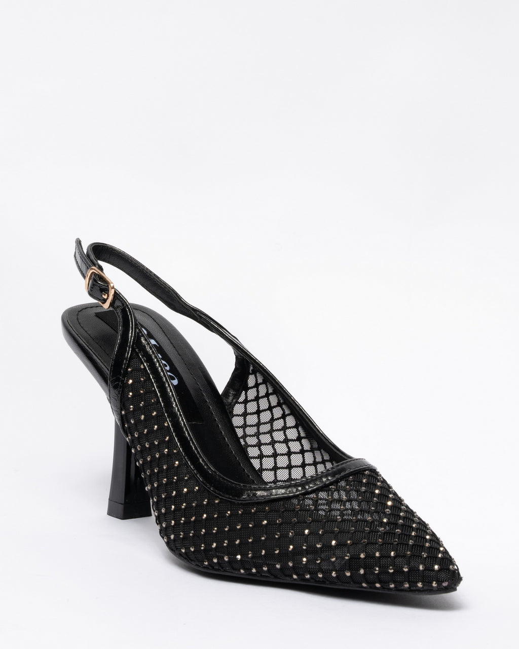 Decolleté a punta con strass-Nero