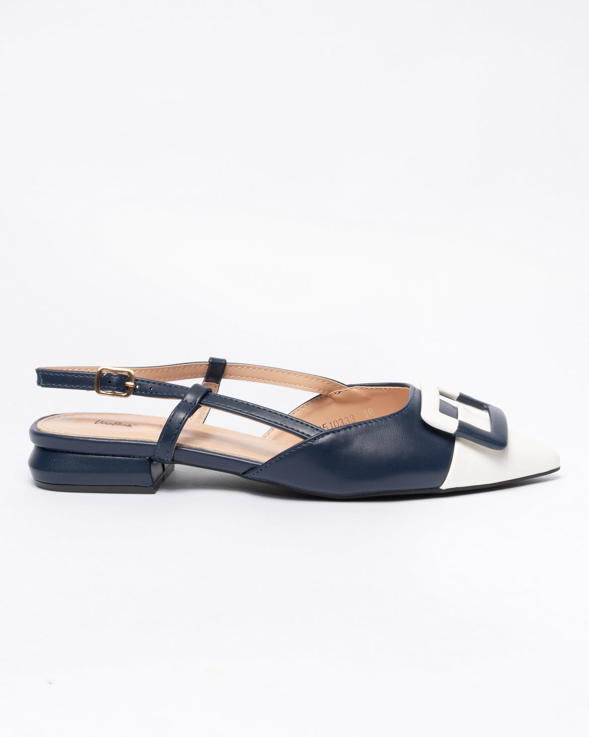 Ballerina slingback bassa in ecopelle con fibbia quadrata - Bianco e Nero