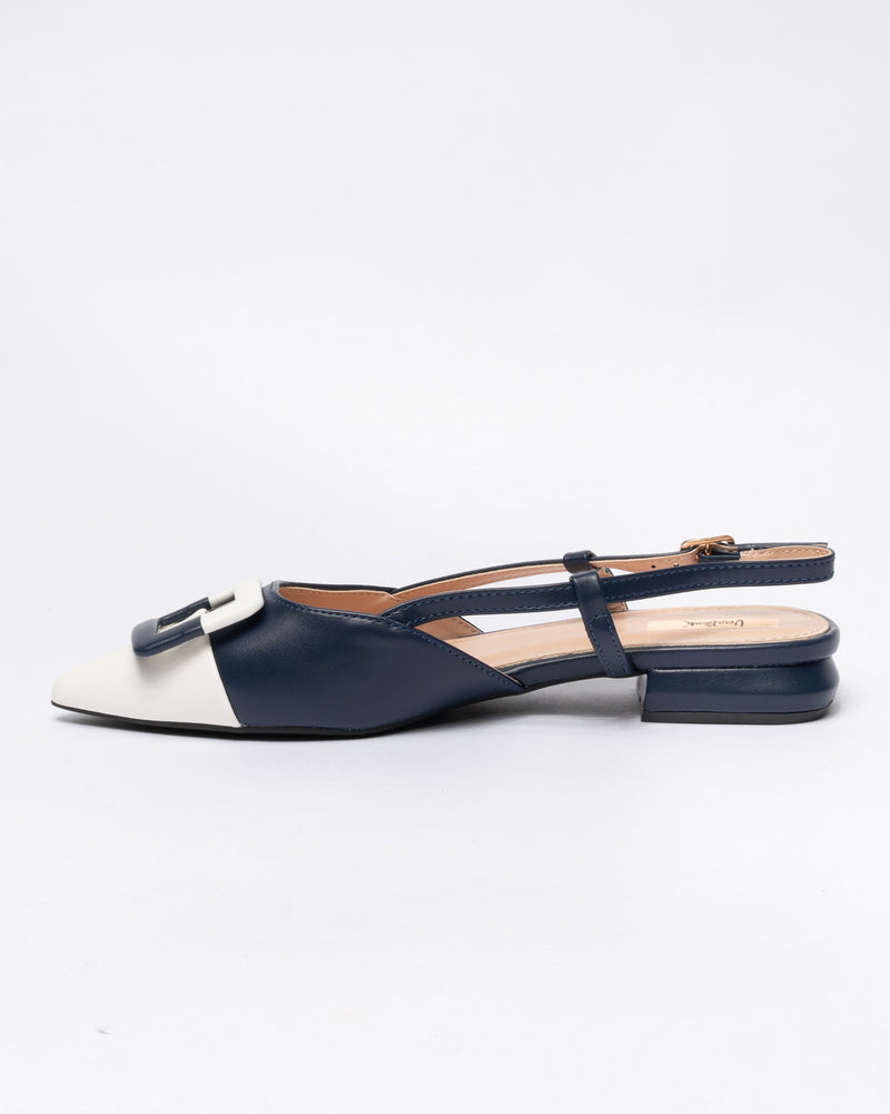 Ballerina slingback bassa in ecopelle con fibbia quadrata - Bianco e Nero