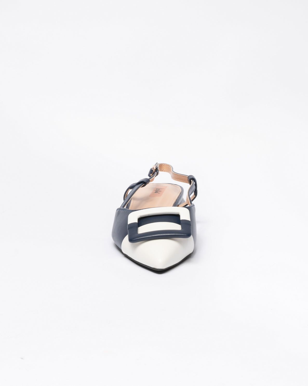 Ballerina slingback bassa in ecopelle con fibbia quadrata - Bianco e Nero
