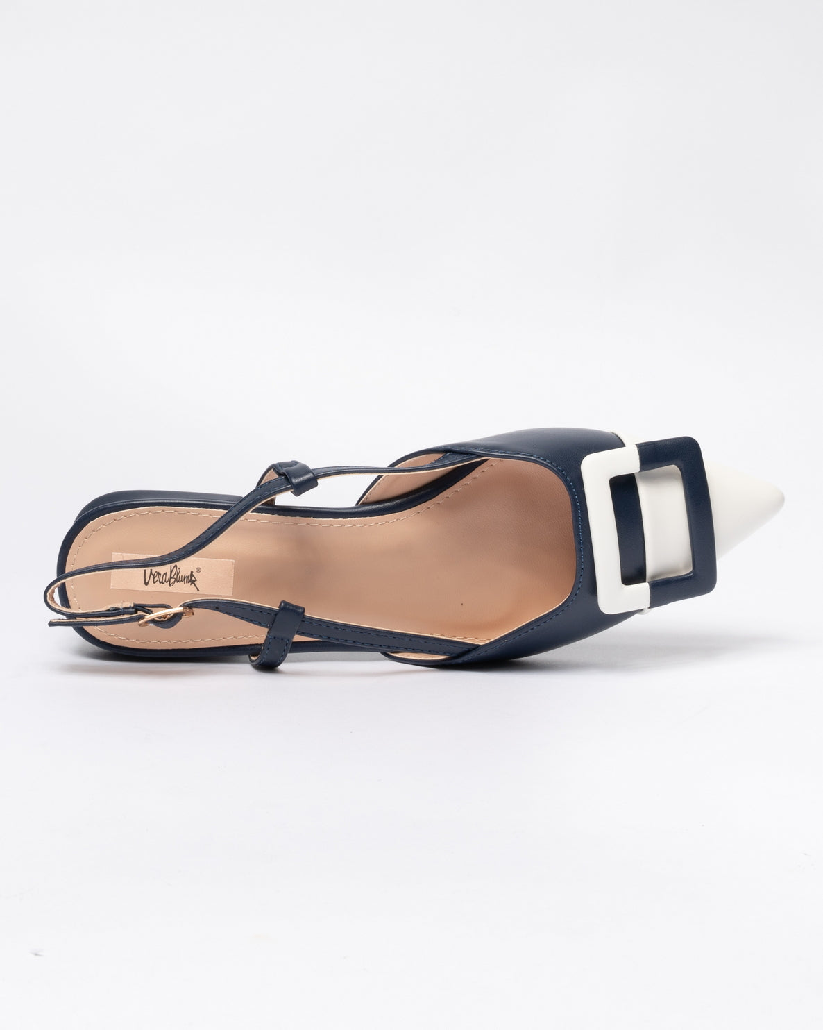 Ballerina slingback bassa in ecopelle con fibbia quadrata - Bianco e Nero