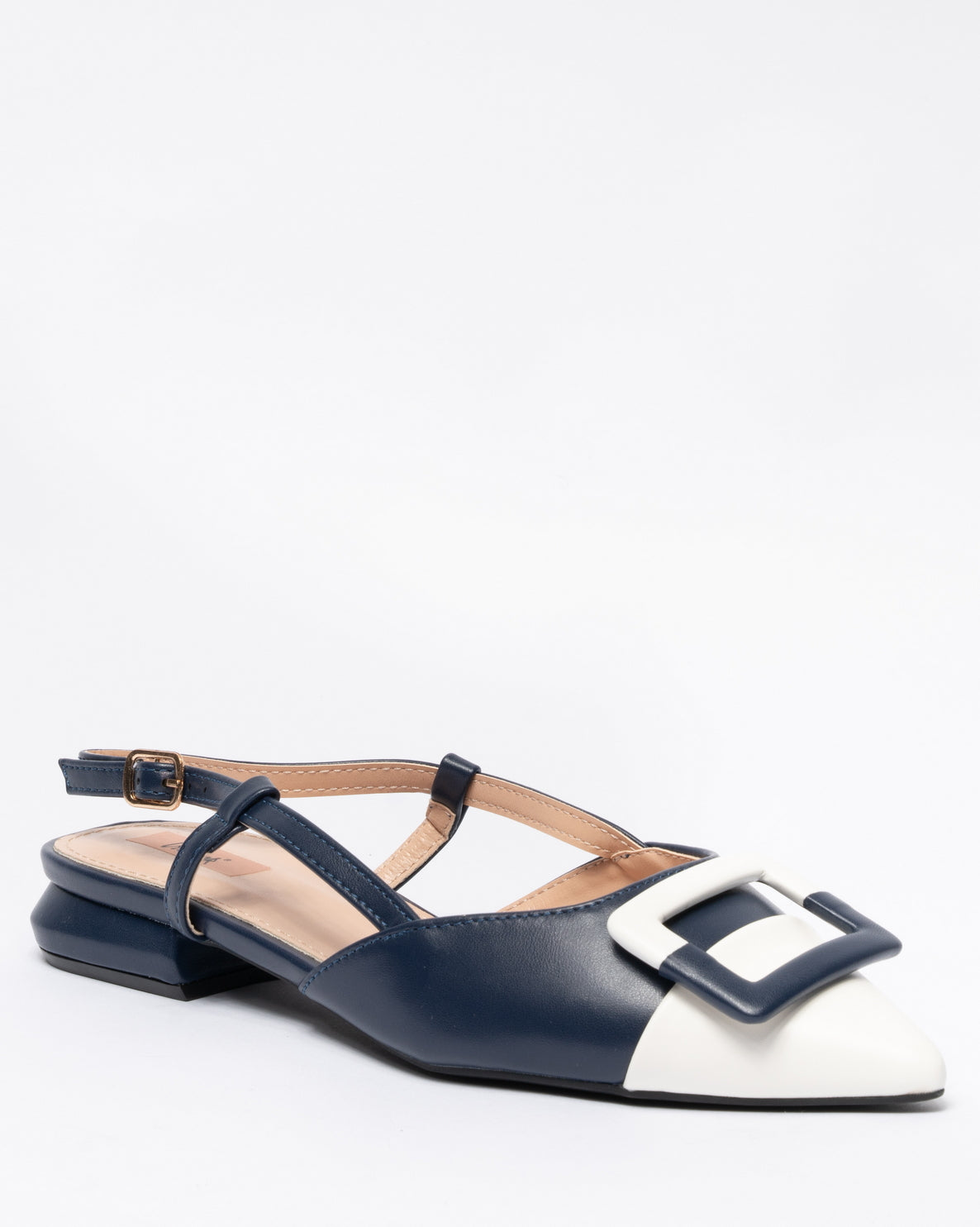 Ballerina slingback bassa in ecopelle con fibbia quadrata - Bianco e Nero