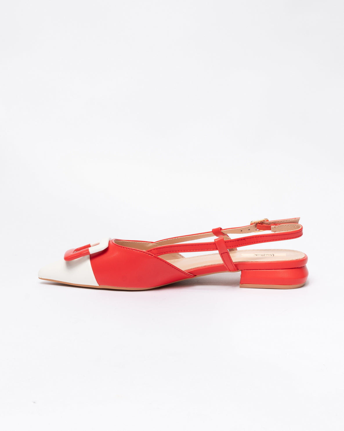 Ballerina slingback bassa in ecopelle con fibbia quadrata - Bianco e Rosso