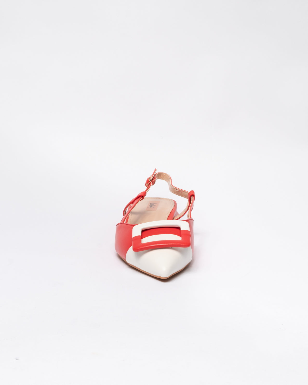 Ballerina slingback bassa in ecopelle con fibbia quadrata - Bianco e Rosso