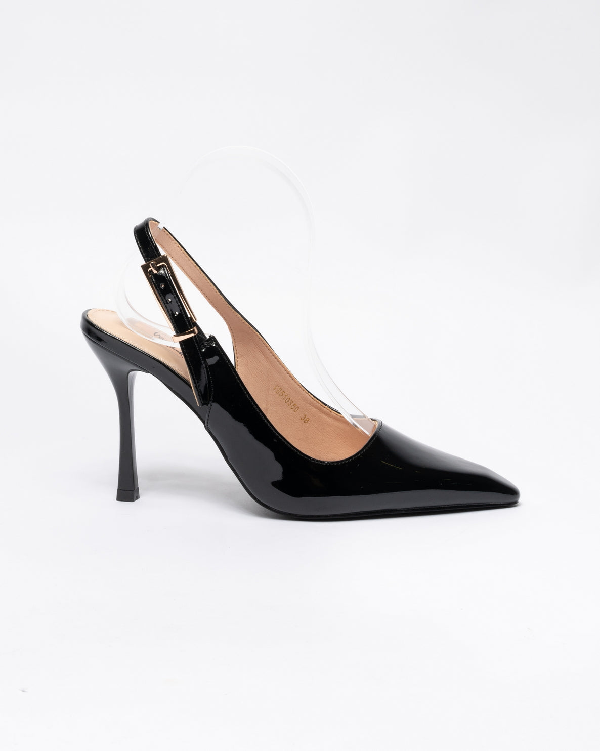 Decolleté slingback nere a punta in vernice con tacco a spillo-Nero