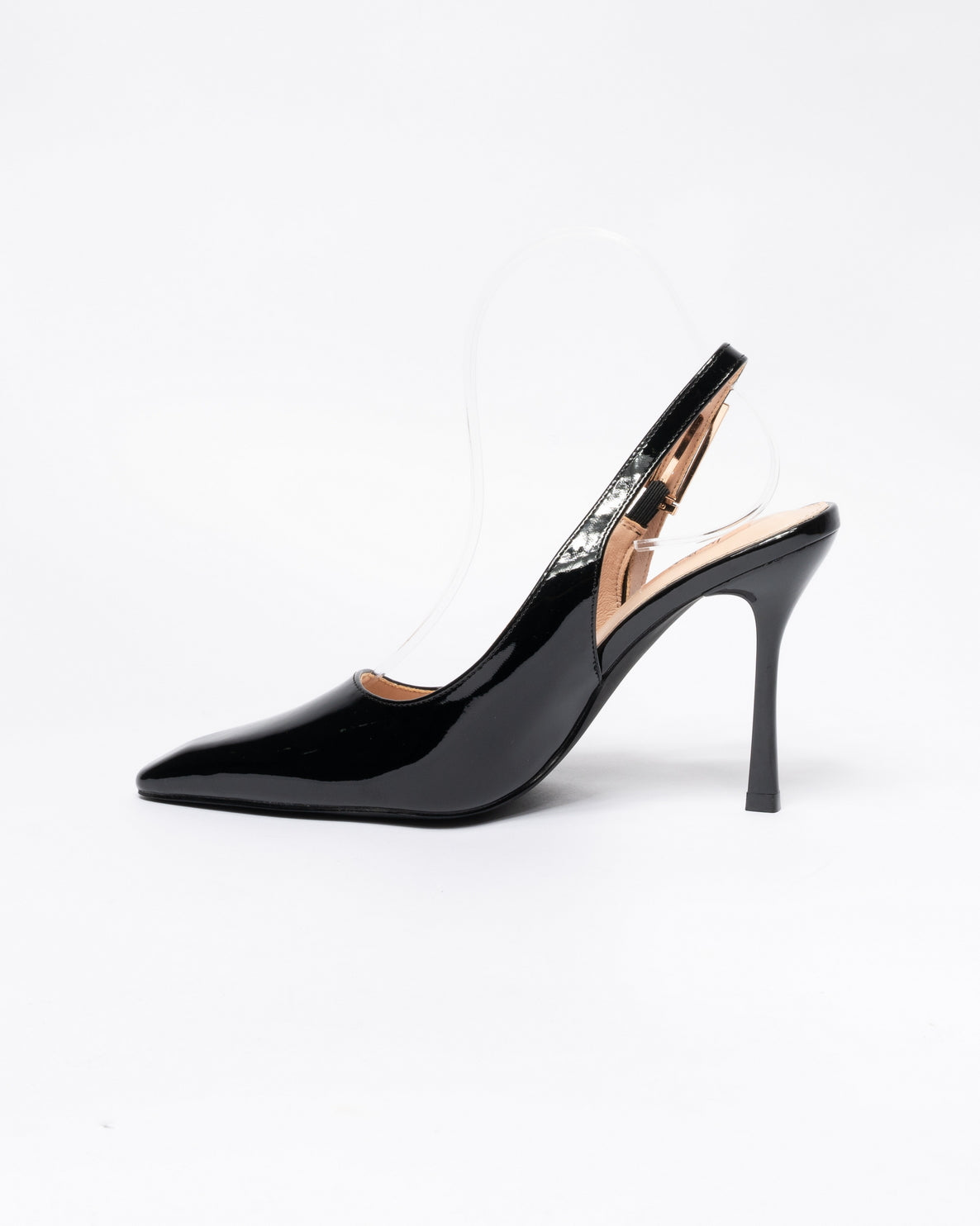 Decolleté slingback nere a punta in vernice con tacco a spillo-Nero